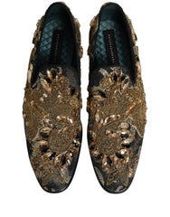 Dolce & Gabbana Black Velvet Embellished Dress Loafers Shoes