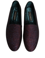 Dolce & Gabbana Maroon Glitter Lurex Logo Dress Loafers Shoes