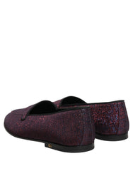 Dolce & Gabbana Maroon Glitter Lurex Logo Dress Loafers Shoes