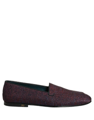 Dolce & Gabbana Maroon Glitter Lurex Logo Dress Loafers Shoes