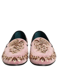 Dolce & Gabbana Pink Velvet Floral Embroidery Loafers Shoes