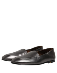 Dolce & Gabbana Silver Leather DG Logo Slip On Loafers Shoes
