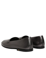 Dolce & Gabbana Silver Leather DG Logo Slip On Loafers Shoes