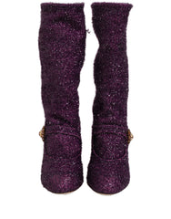 Dolce & Gabbana Purple Crystal Lurex Fantasy High Boots Shoes