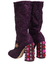Dolce & Gabbana Purple Crystal Lurex Fantasy High Boots Shoes