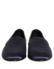 Dolce & Gabbana Navy Blue Satin DG Logo Dress Loafers Shoes