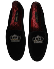 Dolce & Gabbana Black Crown Embellished Dress Loafers Shoes