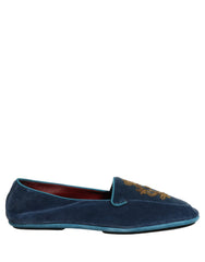Dolce & Gabbana Blue Velvet Crown Embroidery Loafers Shoes