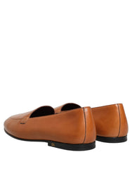 Dolce & Gabbana Brown Leather Logo Slip On Men Loafers Shoes