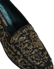 Dolce & Gabbana Black Gold Embellished Dress Loafers Shoes