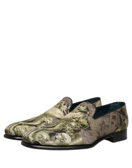 Dolce & Gabbana Brown Baroque Print Slip On Men Loafers Shoes