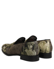 Dolce & Gabbana Brown Baroque Print Slip On Men Loafers Shoes