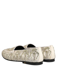 Dolce & Gabbana White Velvet Embroidered Dress Loafers Shoes