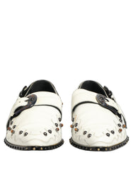 Dolce & Gabbana White Studded Formal Dress Monk Strap Shoes
