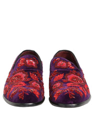 Dolce & Gabbana Violet Red Bead Embellished Loafers Shoes