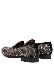 Dolce & Gabbana Black Velvet Floral Embellished Loafers Shoes