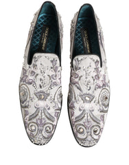 Dolce & Gabbana White Sequined Formal Slip On Loafers Shoes