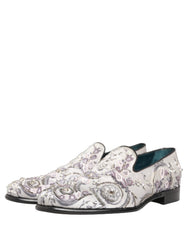 Dolce & Gabbana White Sequined Formal Slip On Loafers Shoes