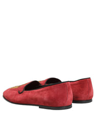 Dolce & Gabbana Red Velvet Logo Embroidery Men Loafers Shoes