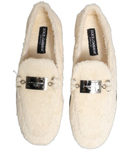 Dolce & Gabbana White Fur Shearling Men Dress Loafers Shoes