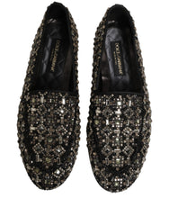Dolce & Gabbana Silver Leather Logo Slip On Loafers Shoes