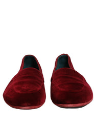 Dolce & Gabbana Maroon Velvet Slip On Men Flats Loafers Shoes