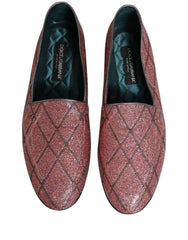 Dolce & Gabbana Pink Check Glitter Lurex Logo Loafers Shoes