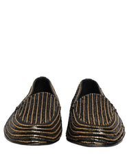 Dolce & Gabbana Black Gold Sequined Men Dress Loafers Shoes