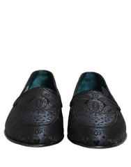 Dolce & Gabbana Blue Jacquard Leather Slip On Loafers Shoes