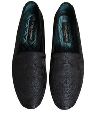 Dolce & Gabbana Blue Jacquard Leather Slip On Loafers Shoes