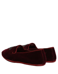 Dolce & Gabbana Red Suede Embellished Men Dress Loafers Shoes