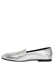 Dolce & Gabbana Silver Leather DG Logo Slip On Loafers Shoes