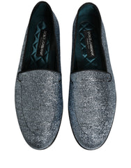 Dolce & Gabbana Blue Glitter Lurex DG Logo Dress Loafers Shoes