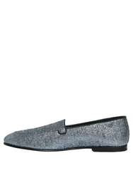 Dolce & Gabbana Blue Glitter Lurex DG Logo Dress Loafers Shoes