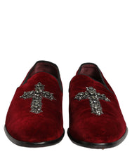 Dolce & Gabbana Maroon Suede Cross Slip On Dress Loafers Shoes