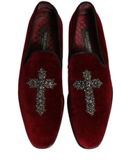 Dolce & Gabbana Maroon Suede Cross Slip On Dress Loafers Shoes