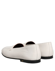 Dolce & Gabbana White Leather Logo Slip On Men Loafers Shoes