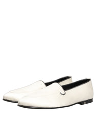 Dolce & Gabbana White Satin Logo Slip On Flats Loafers Shoes