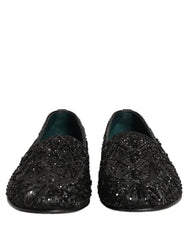 Dolce & Gabbana Black Velvet Embroidered Dress Loafers Shoes