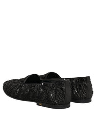 Dolce & Gabbana Black Velvet Embroidered Dress Loafers Shoes