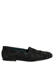Dolce & Gabbana Black Velvet Embroidered Dress Loafers Shoes