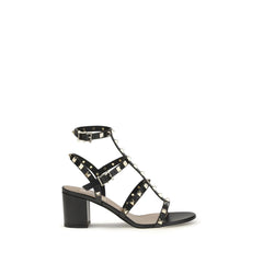 Valentino Garavani Black Calf Leather Bos Taurus Strap-On Sandals
