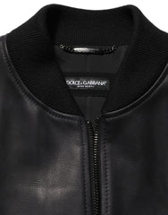 Dolce & Gabbana Black Leather Full Zip Men Biker Jacket