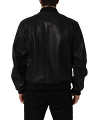 Dolce & Gabbana Black Leather Full Zip Men Biker Jacket