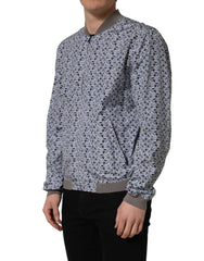 Dolce & Gabbana Light Blue Cotton Car Print Bomber Jacket