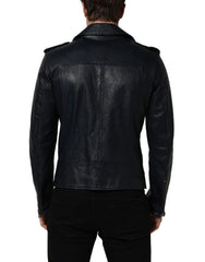 Dolce & Gabbana Black Leather Men Biker Coat Goatskin Jacket