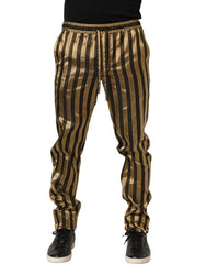 Dolce & Gabbana Gold Black Stripes Satin Tapered Leg Men Pants