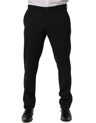 Dolce & Gabbana Black Wool Tapered Leg Dress Trouser Pants