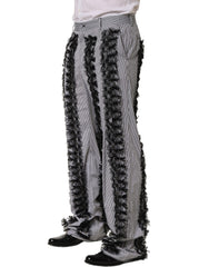Dolce & Gabbana BlackGray Pinstripe Embellished Trouser Pants