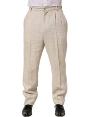Dolce & Gabbana Beige Linen Tapered Men Dress Trouser Pants